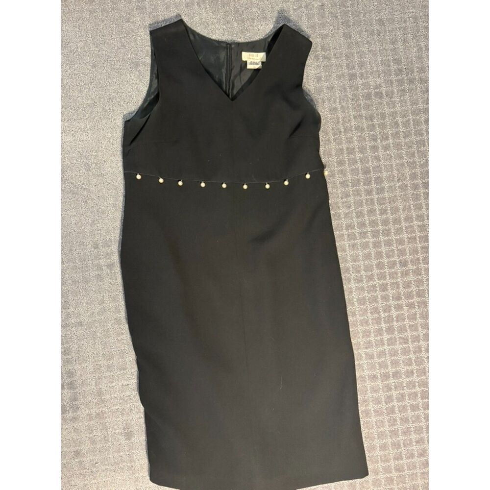HBII Harve Benard little black sleeveless dress size 12 pearl beaded waist